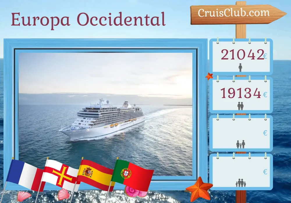 Crucero en Europa Occidental de Southampton a Lisboa a bordo del barco Seven Seas Splendor con visitas a Francia, Guernsey, España y Portugal durante 14 días