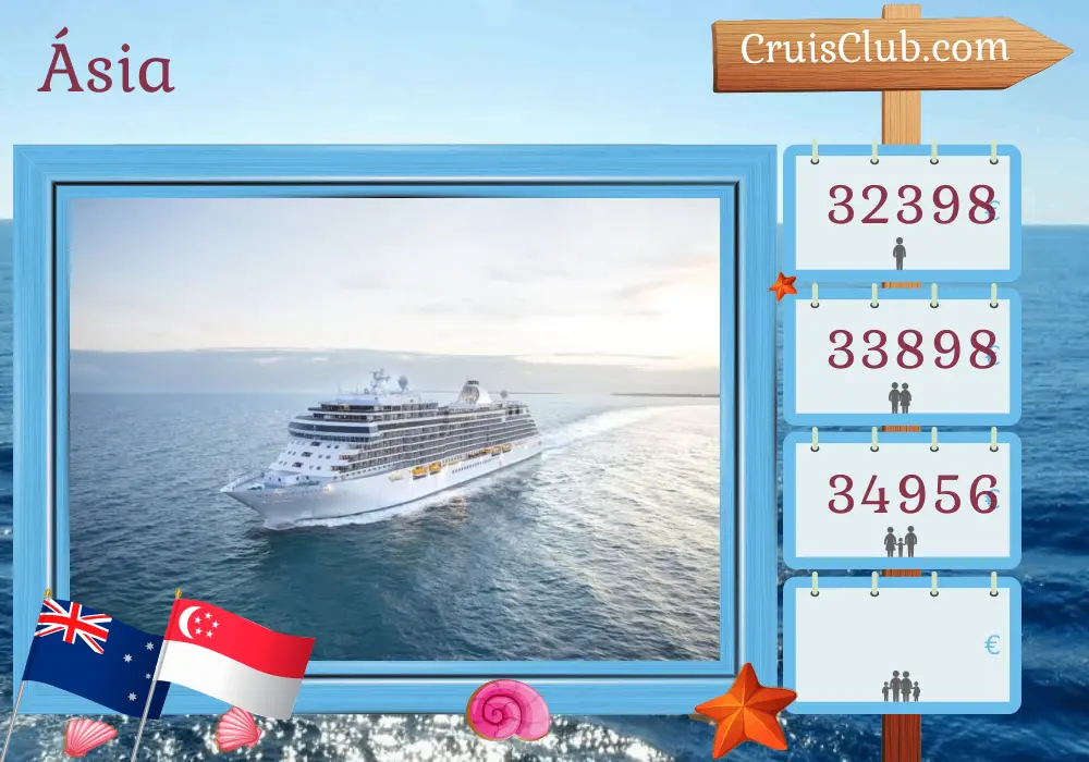 Cruzeiro na Ásia de Melbourne a Singapura a bordo do navio Seven Seas Splendor com visitas à Austrália, Indonésia e Singapura por 22 dias