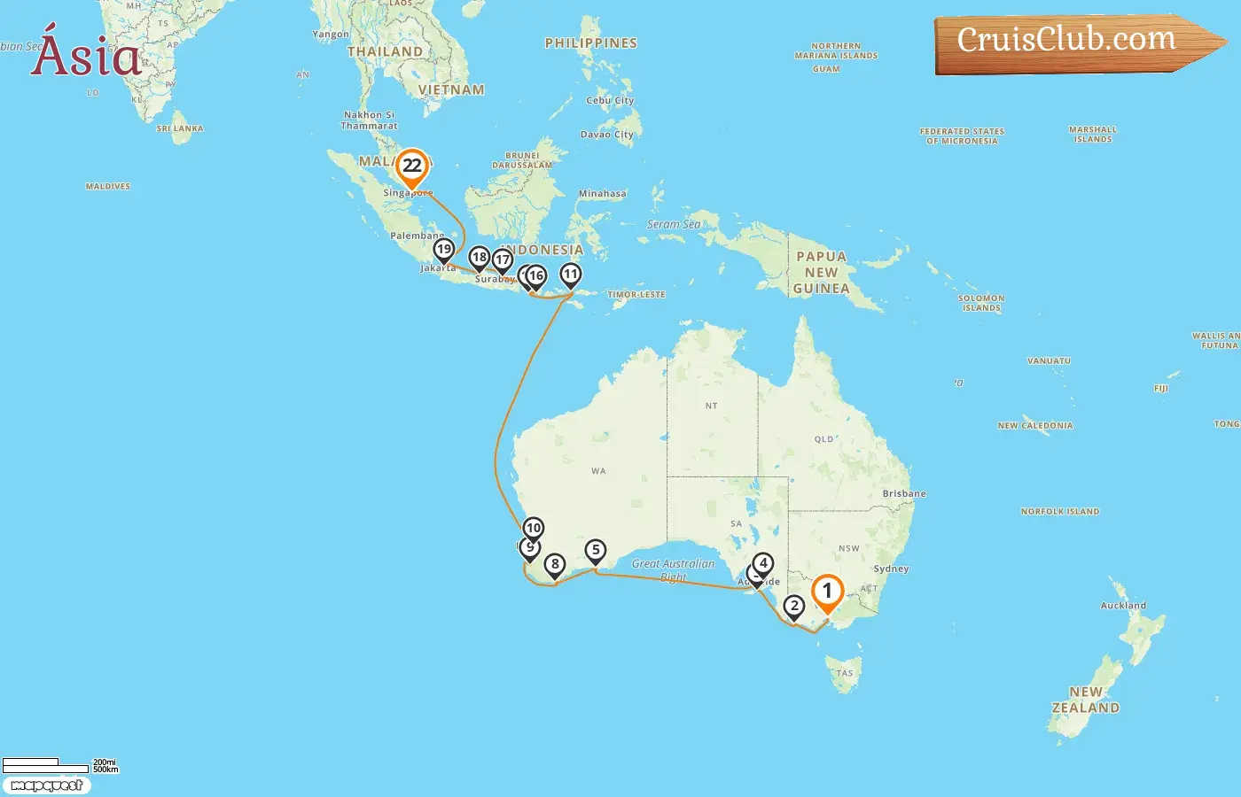 Cruzeiro na Ásia de Melbourne a Singapura a bordo do navio Seven Seas Splendor com visitas à Austrália, Indonésia e Singapura por 22 dias