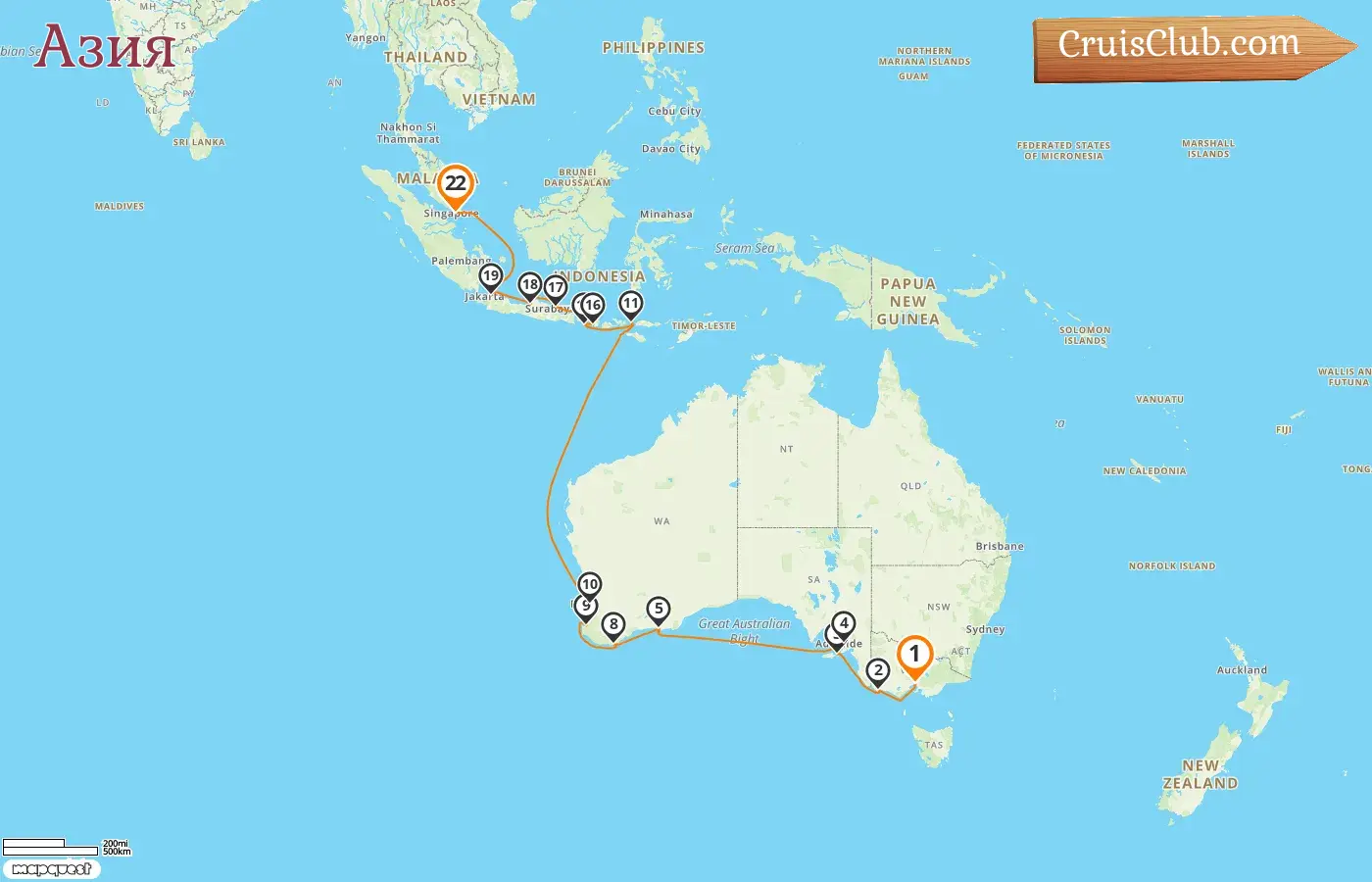Круиз по Азии от Мельбурна до Сингапура на борту судна Seven Seas Splendor с посещениями Австралии, Индонезии и Сингапура продолжительностью 22 дня