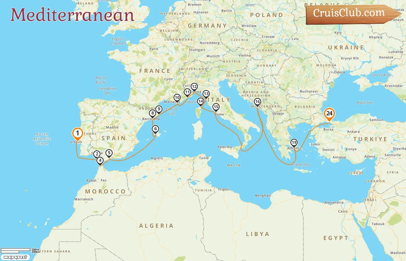 Cruise in the Mediterranean from Lisbon to Istanbul aboard Seven Seas Splendor ship with visits to Spain, Morocco, France, Monaco, Italy, Croatia, Greece, and Turkey for 24 days