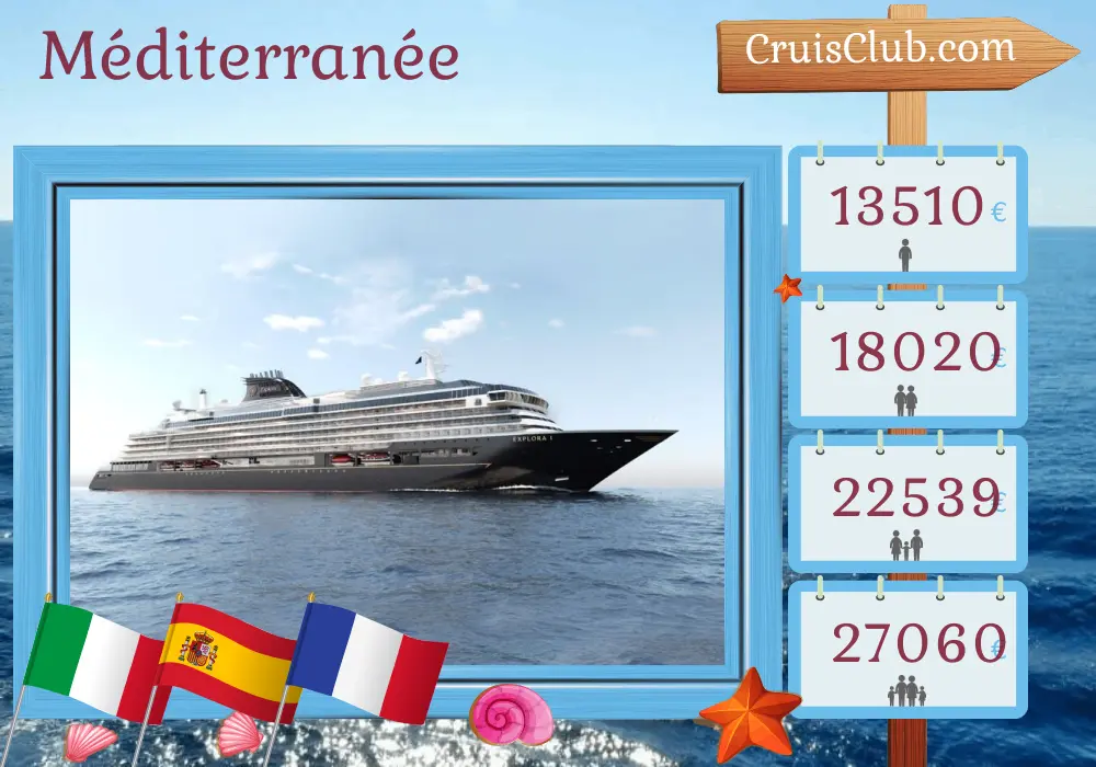 Croisière en Méditerranée de Civitavecchia à Barcelone à bord du navire EXPLORA I avec des visites en Italie, en Tunisie, en Espagne et en France pendant 15 jours