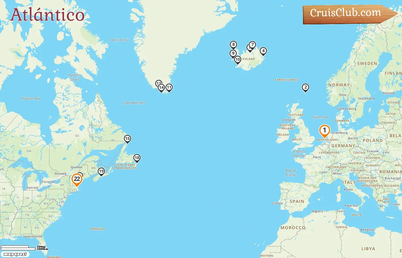 Crucero por el Atlántico desde Ámsterdam a Boston a bordo del barco Zuiderdam con visitas a los Países Bajos, Islandia, Groenlandia, Canadá y Estados Unidos por 22 días