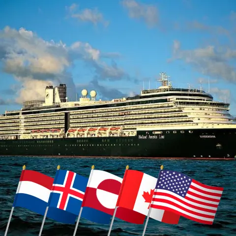 Cruise in the Transatlantic from Amsterdam to Boston aboard Zuiderdam ship with visits to Netherlands, Iceland, Greenland, Canada, and USA for 22 days
