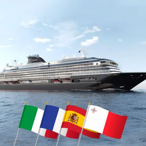 Cruise in the Mediterranean from Civitavecchia aboard EXPLORA I ship with visits to Italy, France, Spain, Tunisia, and Malta for 15 days