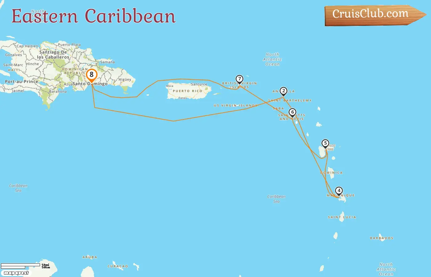 Cruise in the Eastern Caribbean from Saint Dominic aboard Costa Favolosa ship with visits to Guadeloupe for 8 days