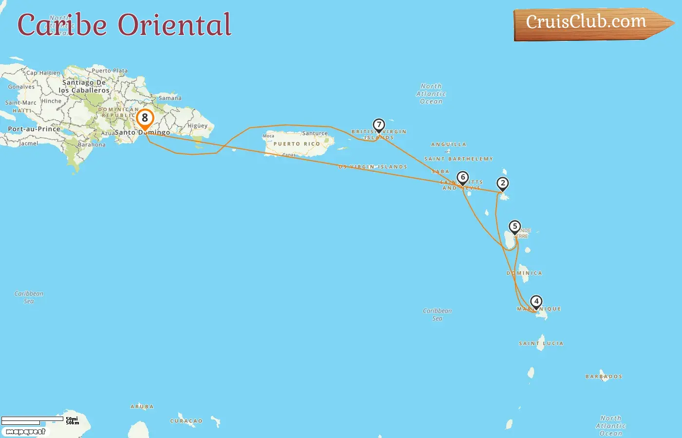 Cruzeiro no Caribe Oriental a partir de São Domingos a bordo do navio Costa Favolosa com visitas a Guadalupe por 8 dias