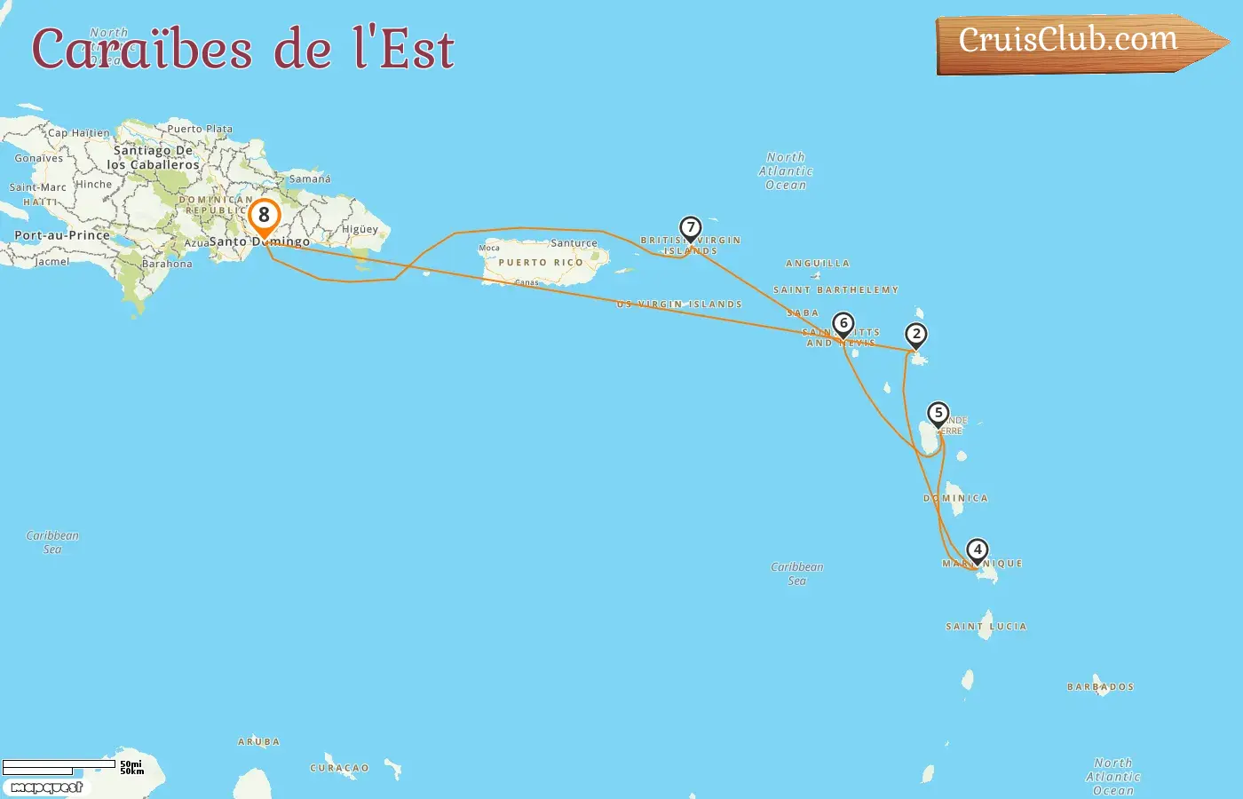 Croisière dans les Caraïbes de l`Est depuis Saint-Domingue à bord du bateau Costa Favolosa avec des escales en Guadeloupe pendant 8 jours