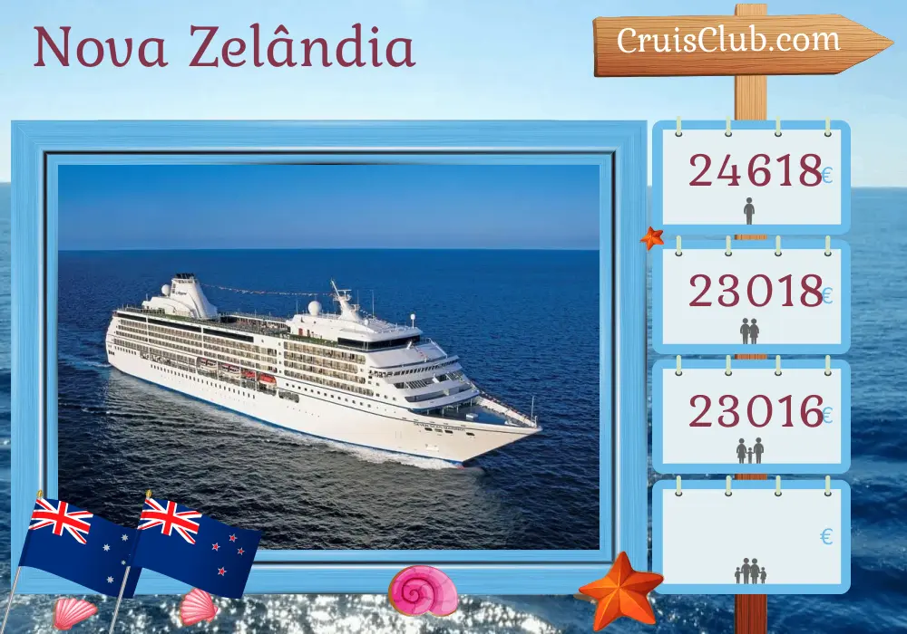 Cruzeiro de Sydney a Auckland a bordo do navio Seven Seas Mariner com visitas à Austrália e à Nova Zelândia por 15 dias
