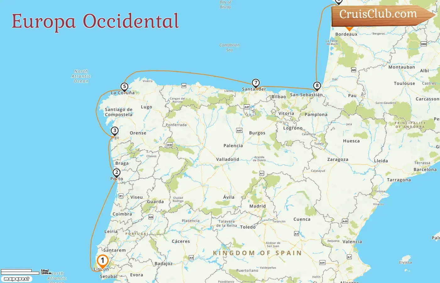 Crucero por Europa Occidental desde Lisboa a Burdeos a bordo del barco Le Boréal con visitas a España y Francia durante 10 días