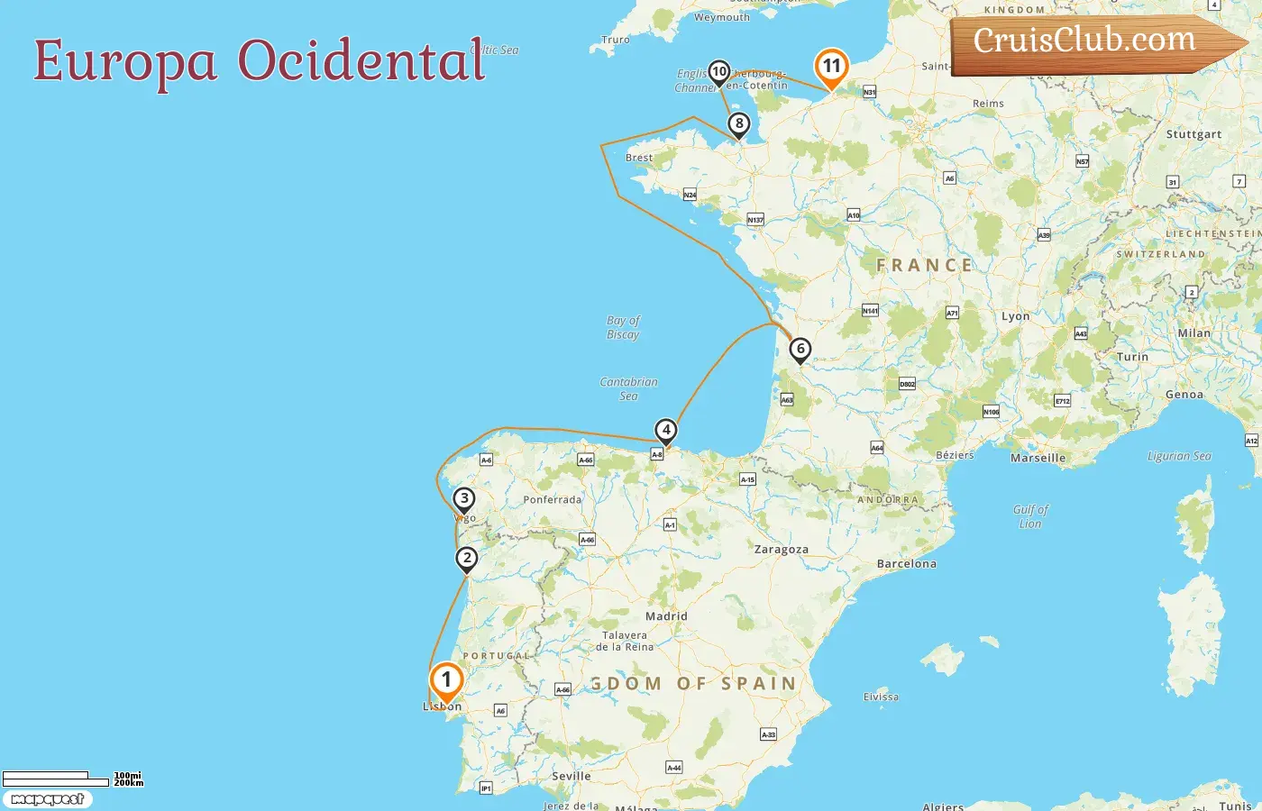 Cruzeiro no Oeste da Europa de Lisboa a Honfleur a bordo do navio Le Lyrial com visitas a Espanha, França e Guernsey por 11 dias