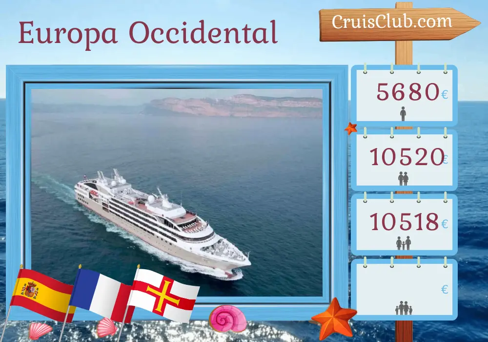 Crucero por Europa Occidental desde Lisboa a Honfleur a bordo del barco Le Lyrial con visitas a España, Francia y Guernsey durante 11 días