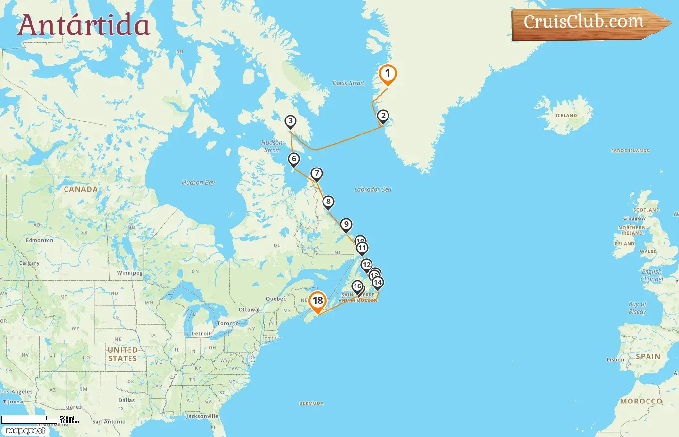 Crucero en el Ártico de Kangerlussuaq a Halifax a bordo del barco L`Austral con visitas a Groenlandia, Canadá y Saint Pierre y Miquelon por 18 días