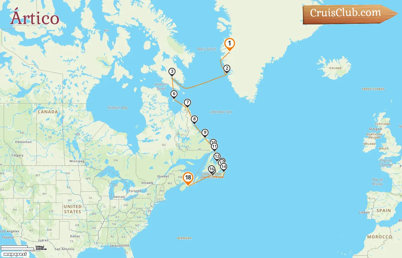 Cruzeiro no Ártico de Kangerlussuaq a Halifax a bordo do navio L`Austral com visitas à Groenlândia, Canadá e Saint Pierre e Miquelon por 18 dias