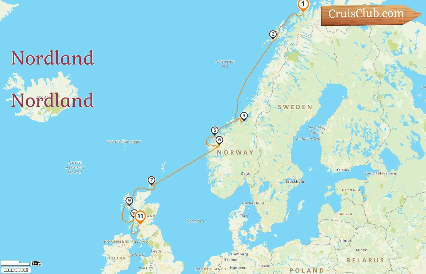 Cruzeiro no Norte de Tromsø a Glasgow a bordo do navio Le Champlain com visitas à Noruega por 11 dias