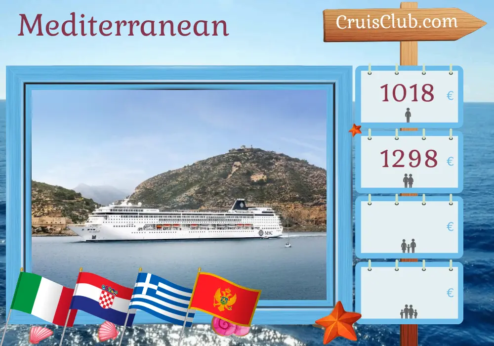 Cruise in the Mediterranean from Marghera to Brindisi aboard MSC Armonia ship with visits to Italy, Croatia, Greece, and Montenegro for 6 days