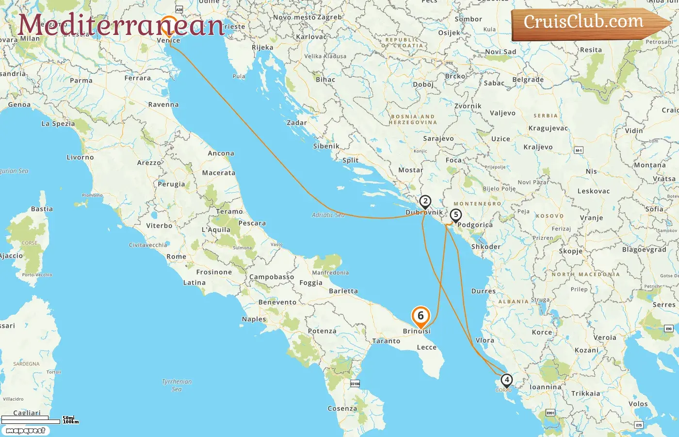 Cruise in the Mediterranean from Marghera to Brindisi aboard MSC Armonia ship with visits to Italy, Croatia, Greece, and Montenegro for 6 days