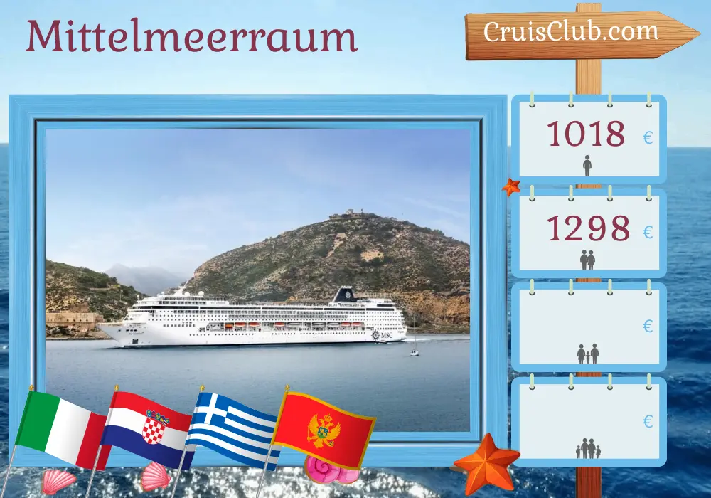 Kreuzfahrt im Mittelmeer von Marghera nach Brindisi an Bord des MSC Armonia-Schiffs mit Besuchen in Italien, Kroatien, Griechenland und Montenegro für 6 Tage