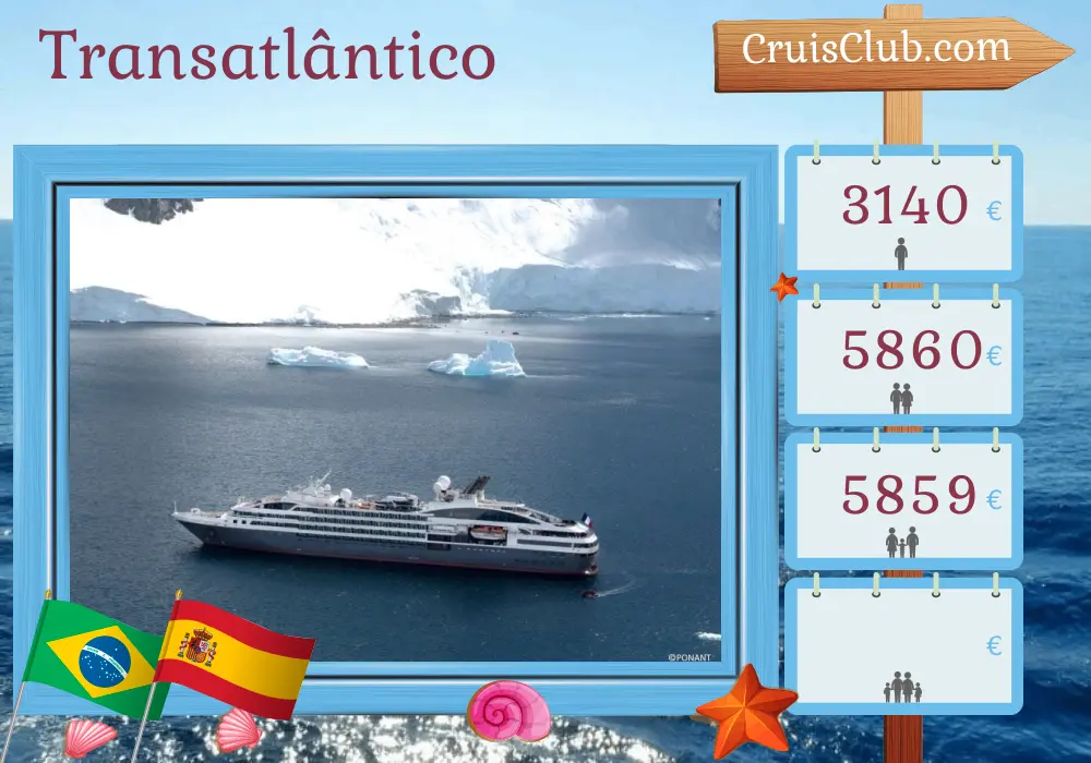Cruzeiro Transatlântico de Rio de Janeiro para Santa Cruz de Tenerife a bordo do navio L`Austral com visitas ao Brasil e Espanha por 14 dias