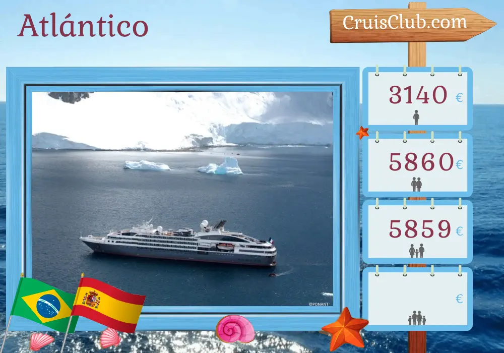 Crucero Transatlántico de Río de Janeiro a Santa Cruz de Tenerife a bordo del barco L`Austral con visitas a Brasil y España por 14 días