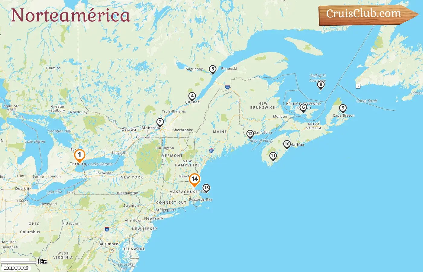 Crucero en Norteamérica de Toronto a Boston a bordo del barco Le Bellot con visitas a Canadá y Estados Unidos por 14 días