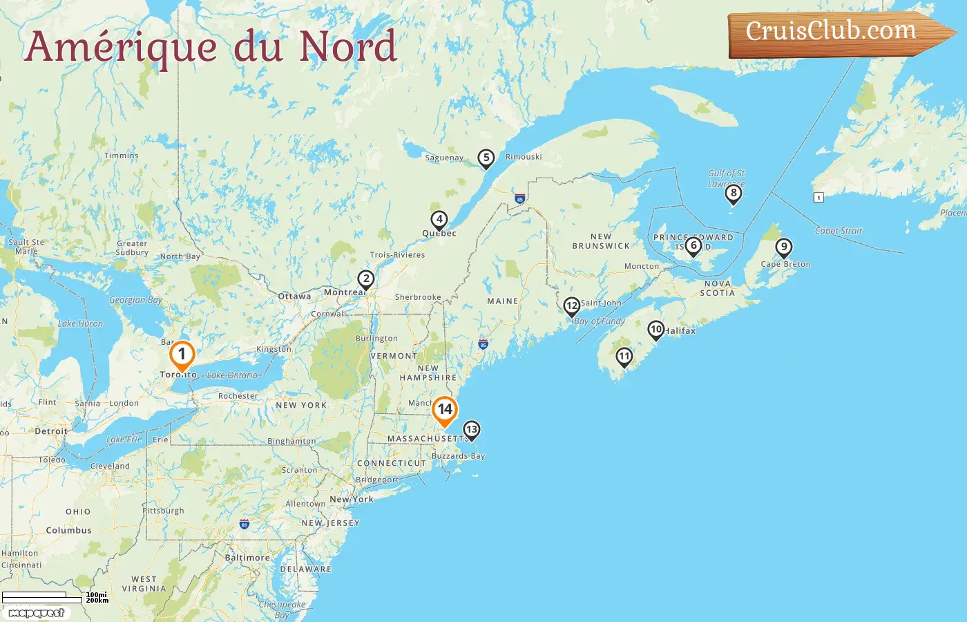 Croisière en Amérique du Nord de Toronto à Boston à bord du navire Le Bellot avec visites au Canada et aux États-Unis pendant 14 jours