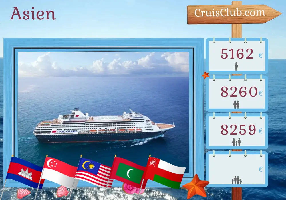 Kreuzfahrt in Asien von Ho-Chi-Minh-Stadt nach Salalah an Bord des Schiffes Vasco da Gama mit Besuchen in Vietnam, Kambodscha, Thailand, Singapur, Malaysia, Sri Lanka, Malediven und Oman für 22 Tage