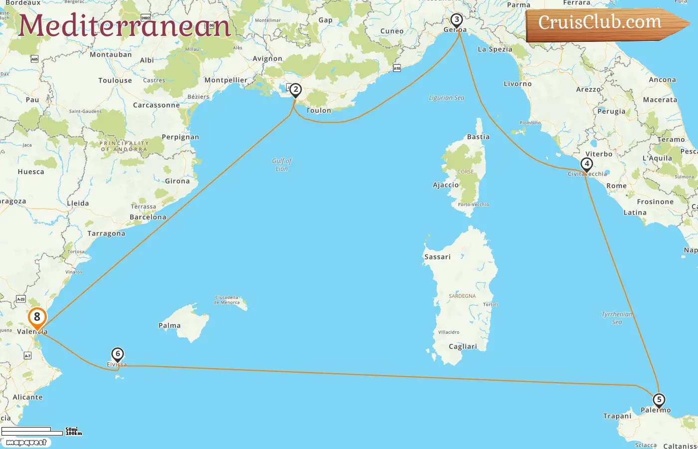 Cruise in the Mediterranean from Valencia aboard MSC Musica ship with visits to Spain, France, and Italy for 8 days