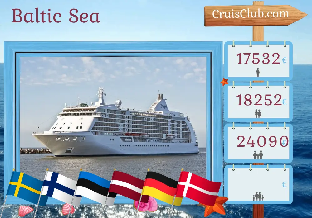Cruise in the Baltic Sea from Stockholm to Copenhagen aboard Seven Seas Voyager ship with visits to Sweden, Finland, Estonia, Latvia, Poland, Germany, and Denmark for 13 days