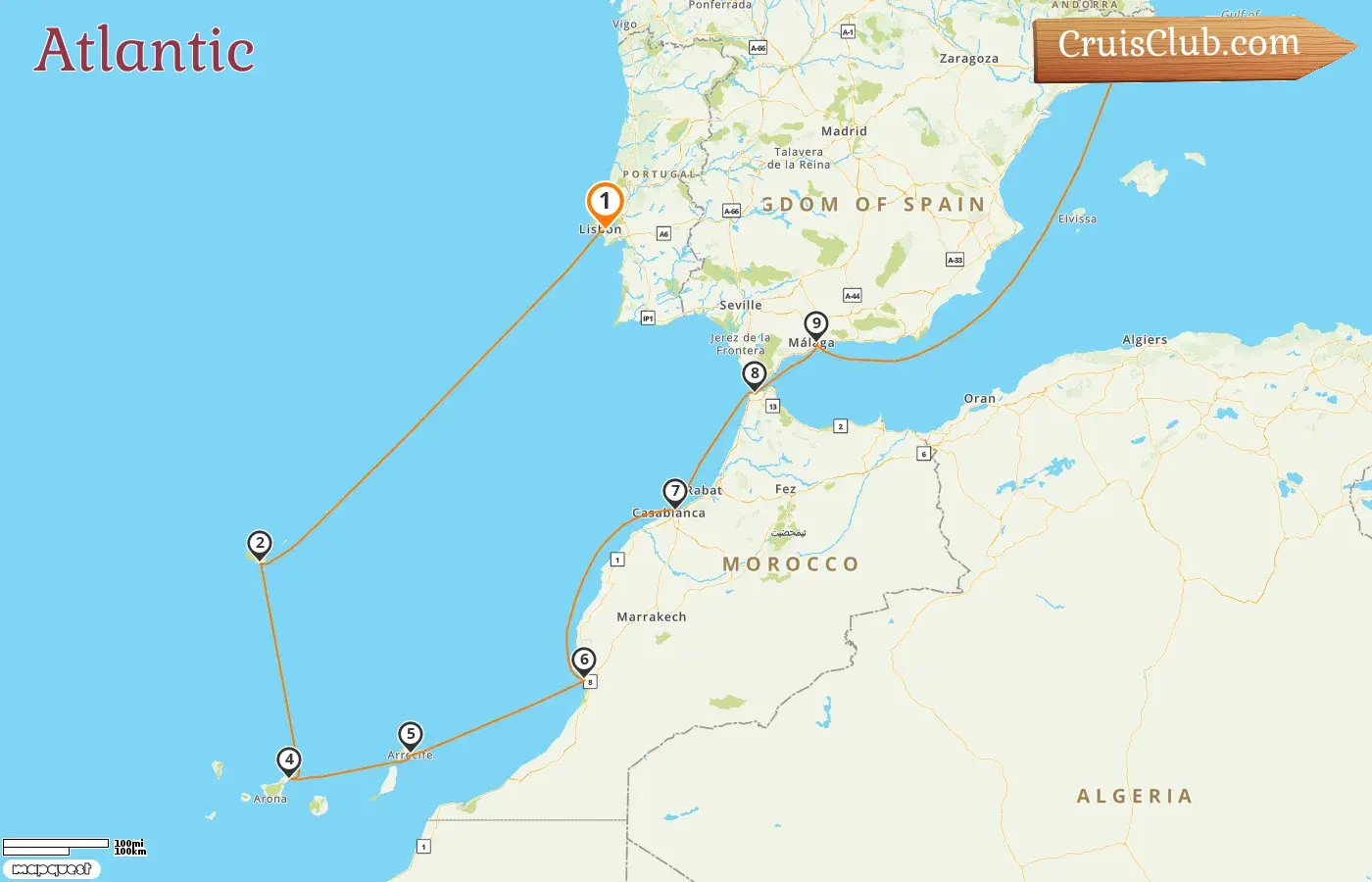 Cruise in the Atlantic from Lisbon to Barcelona aboard Seven Seas Voyager ship with visits to Spain and Morocco for 11 days