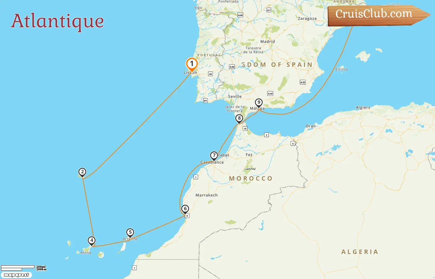 Croisière dans l`Atlantique de Lisbonne à Barcelone à bord du Seven Seas Voyager avec des visites en Espagne et au Maroc pendant 11 jours