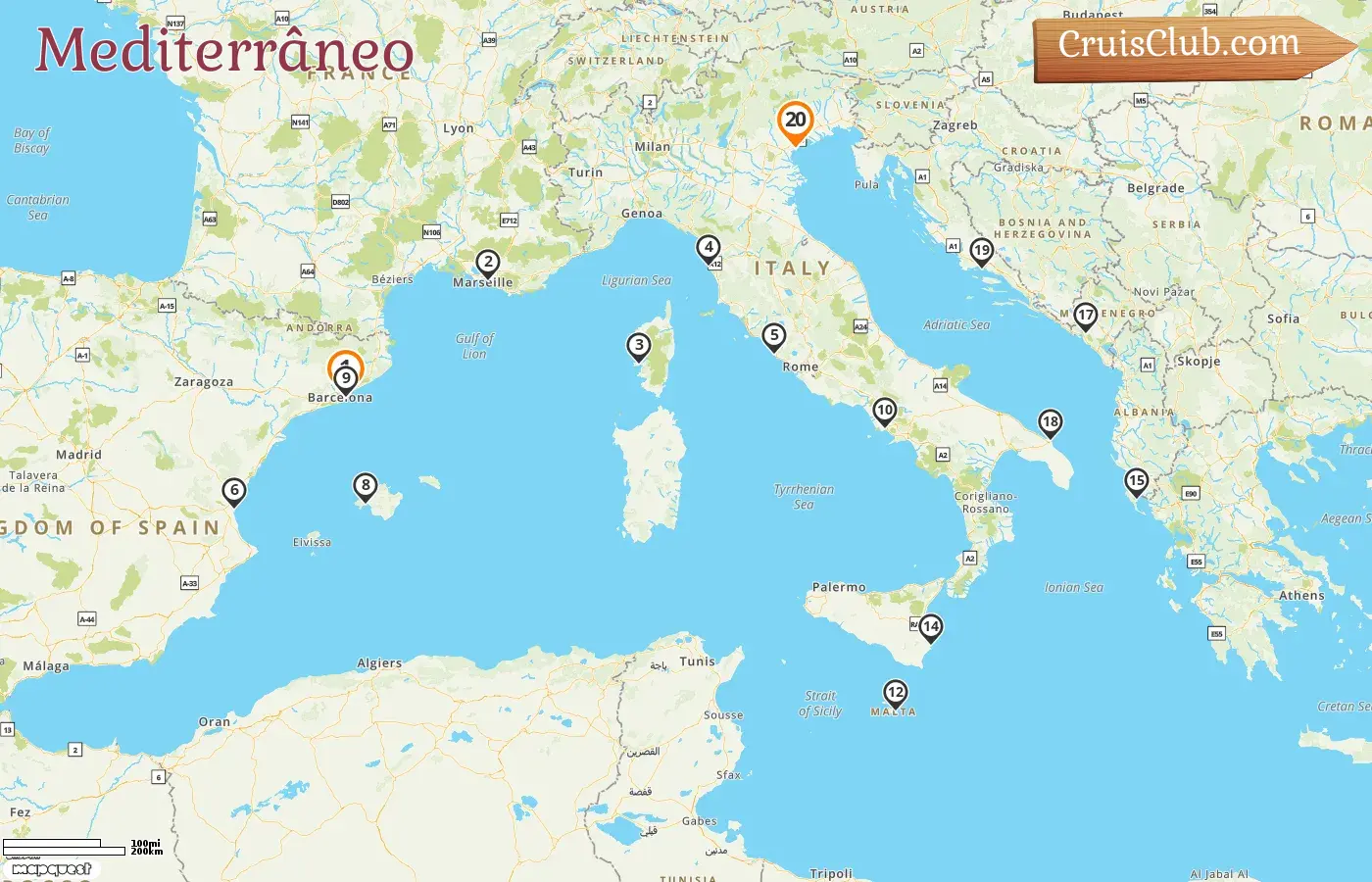 Cruzeiro no Mediterrâneo de Barcelona para Fusina a bordo do navio EXPLORA I com visitas à Espanha, França, Itália, Malta, Grécia, Montenegro e Croácia por 20 dias