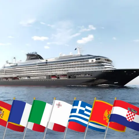 Cruise in the Mediterranean from Barcelona to Fusina aboard EXPLORA I ship with visits to Spain, France, Italy, Malta, Greece, Montenegro, and Croatia for 20 days