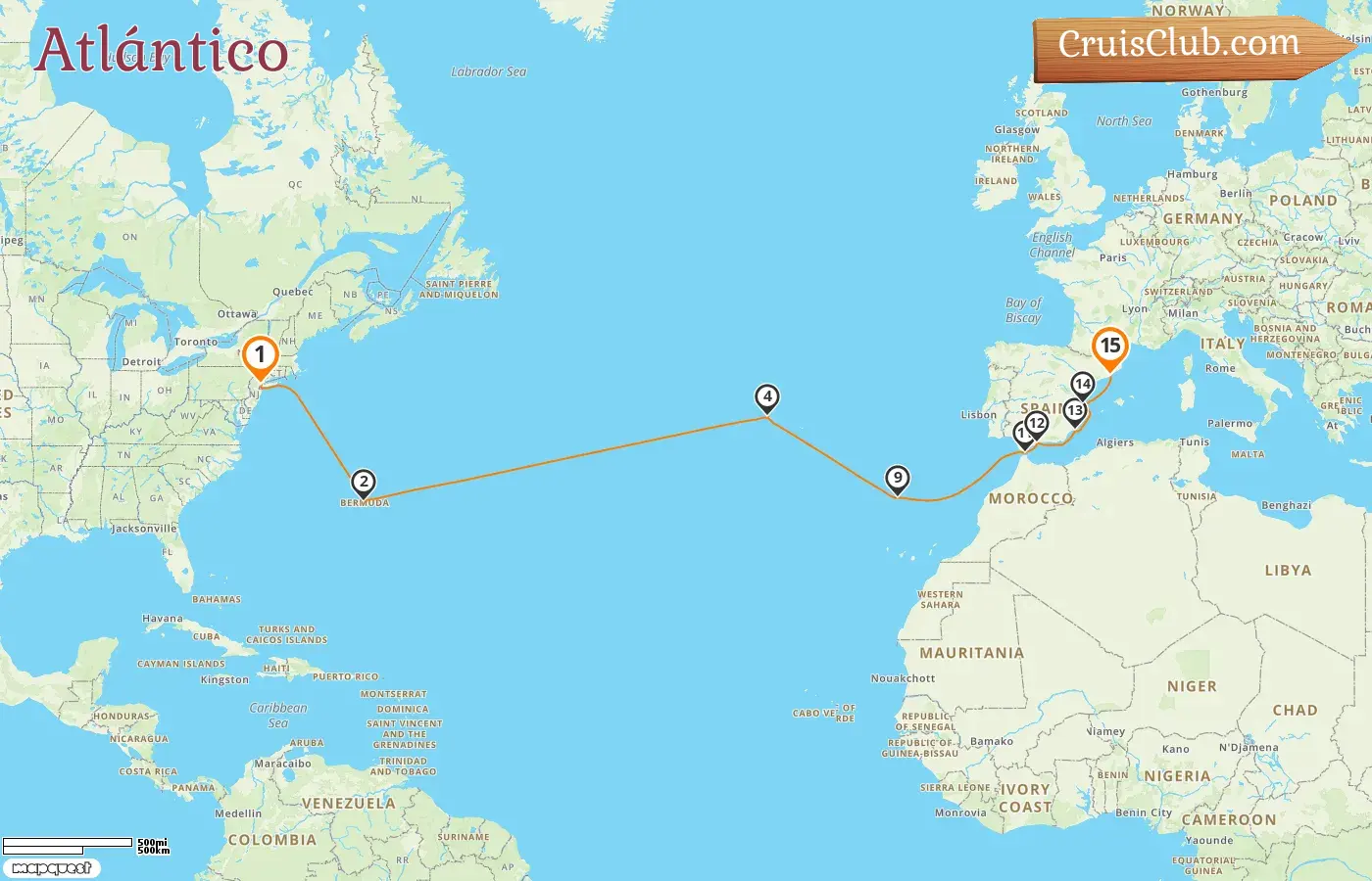 Crucero en el Transatlántico de Nueva York a Barcelona a bordo del barco Seven Seas Prestige con visitas a EE. UU., Bermuda, Portugal y España por 15 días