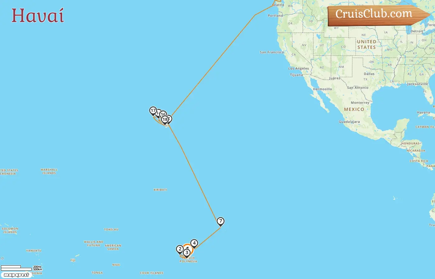 Cruzeiro no Havai de Papeete para Vancouver a bordo do navio Silver Whisper com visitas à Polinésia Francesa, EUA e Canadá por 25 dias