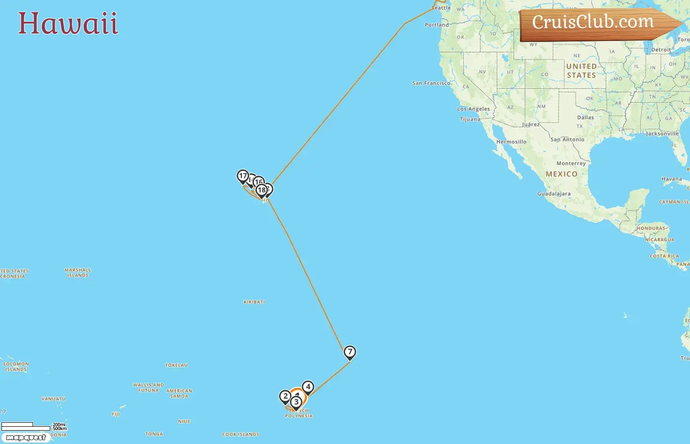 Cruise in the Hawaii from Papeete to Vancouver aboard Silver Whisper ship with visits to French Polynesia, USA, and Canada for 25 days