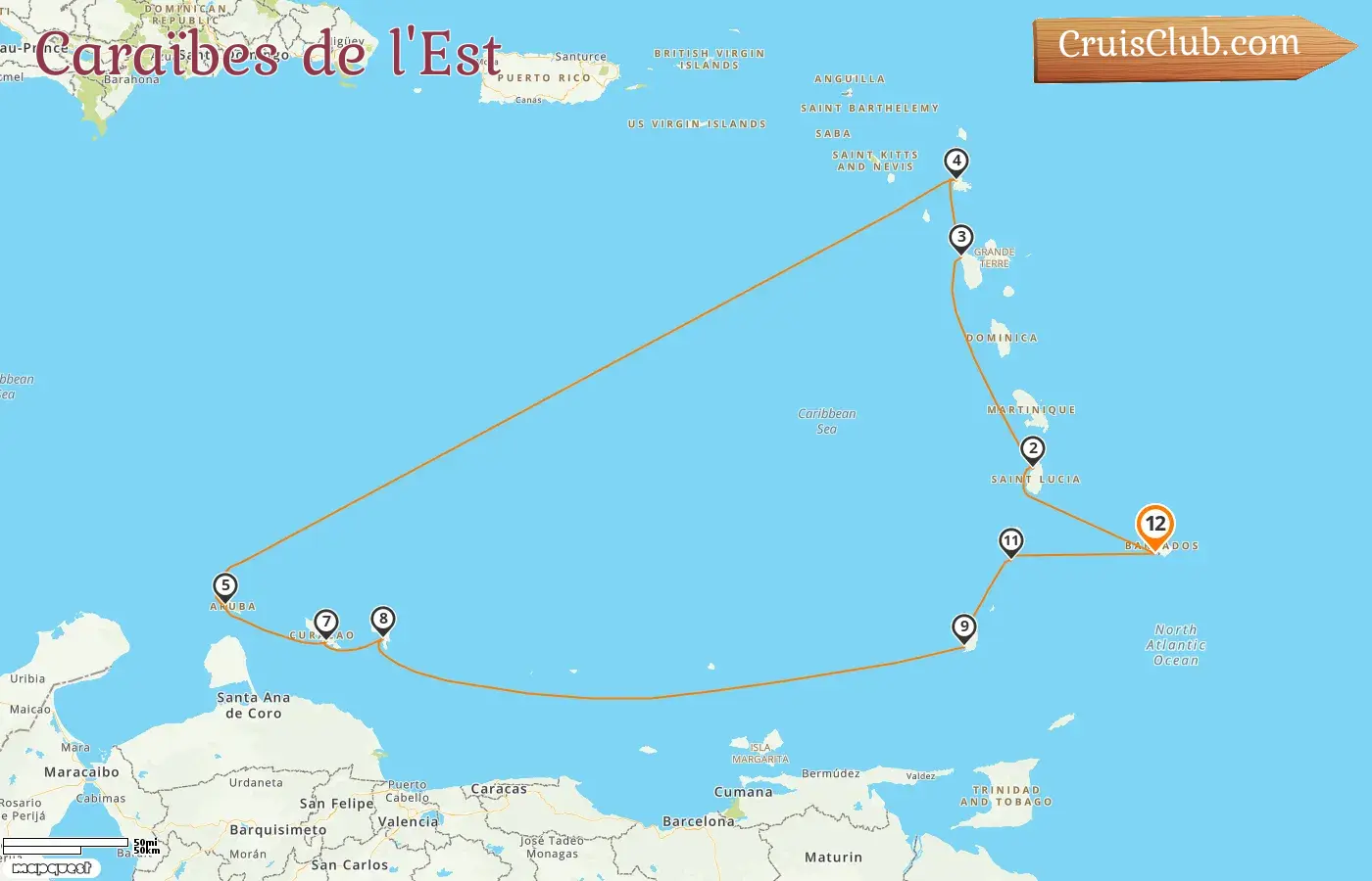 Croisière dans les Caraïbes orientales depuis Bridgetown à bord du navire Silver Spirit avec escales à la Barbade, en Guadeloupe, à Aruba, à Curaçao, à la Grenade et à Saint-Vincent-et-les-Grenadines pendant 12 jours