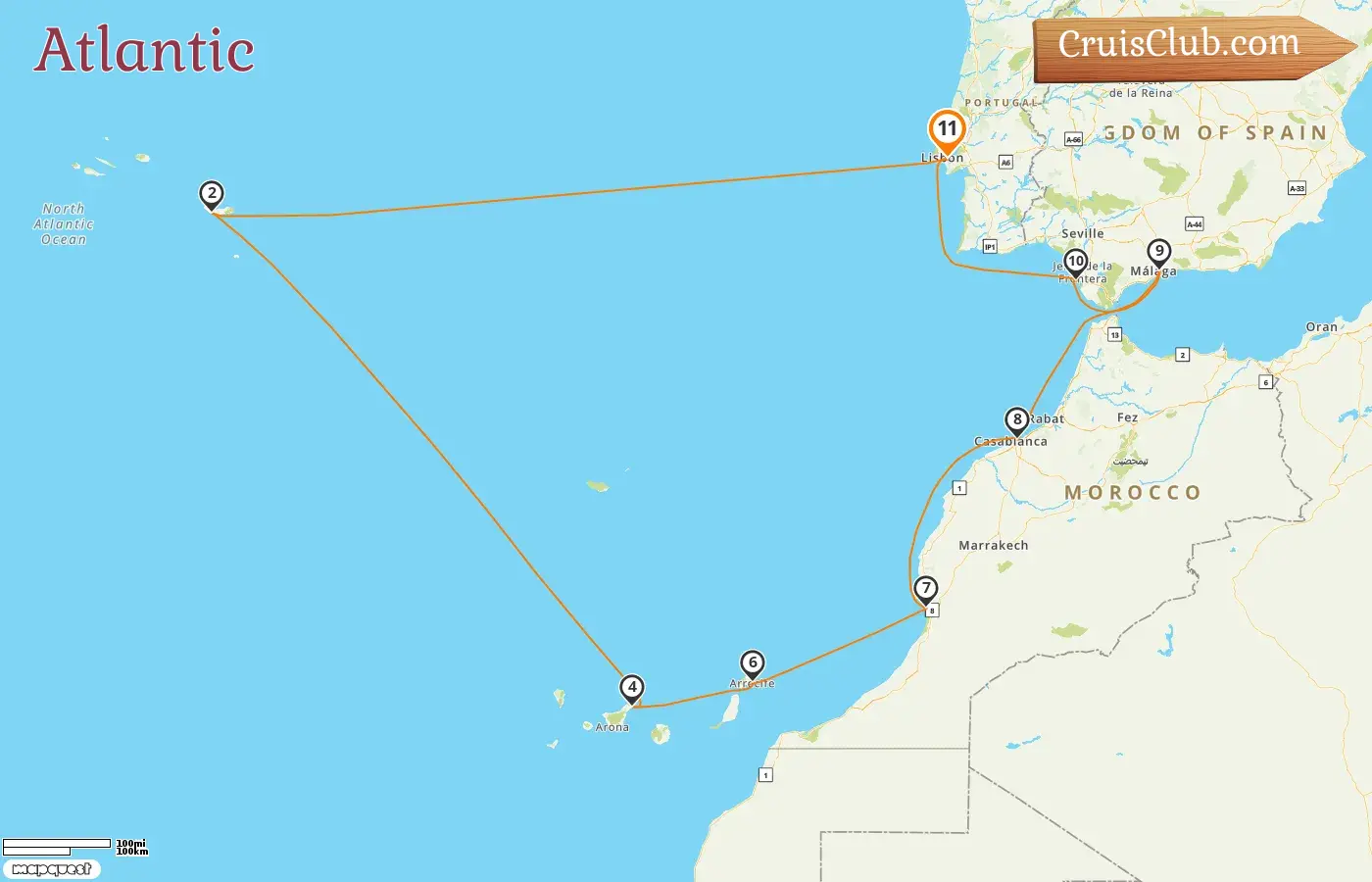 Cruise in the Atlantic from Lisbon aboard Norwegian Star ship with visits to Portugal, Spain, and Morocco for 11 days