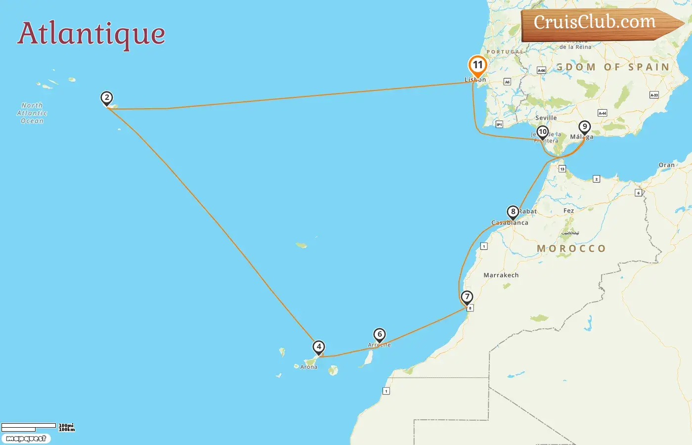Croisière dans l`Atlantique au départ de Lisbonne à bord du navire Norwegian Star avec des visites au Portugal, en Espagne et au Maroc pendant 11 jours
