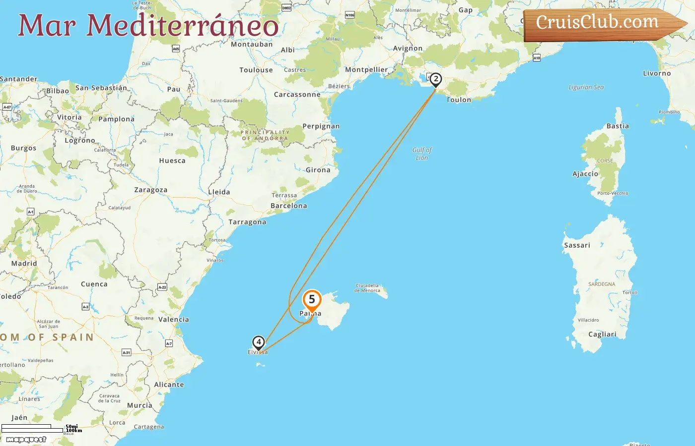 Crucero en el Mediterráneo desde Palma a bordo del barco Mein Schiff 6 con visitas a España y Francia por 5 días