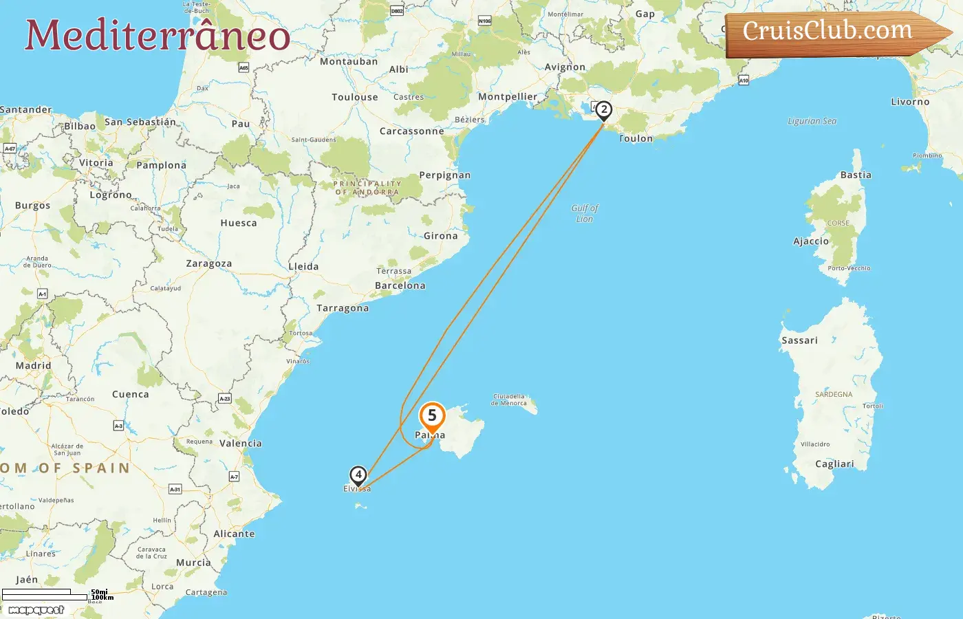Cruzeiro no Mediterrâneo partindo de Palma a bordo do navio Mein Schiff 6 com visitas à Espanha e França por 5 dias