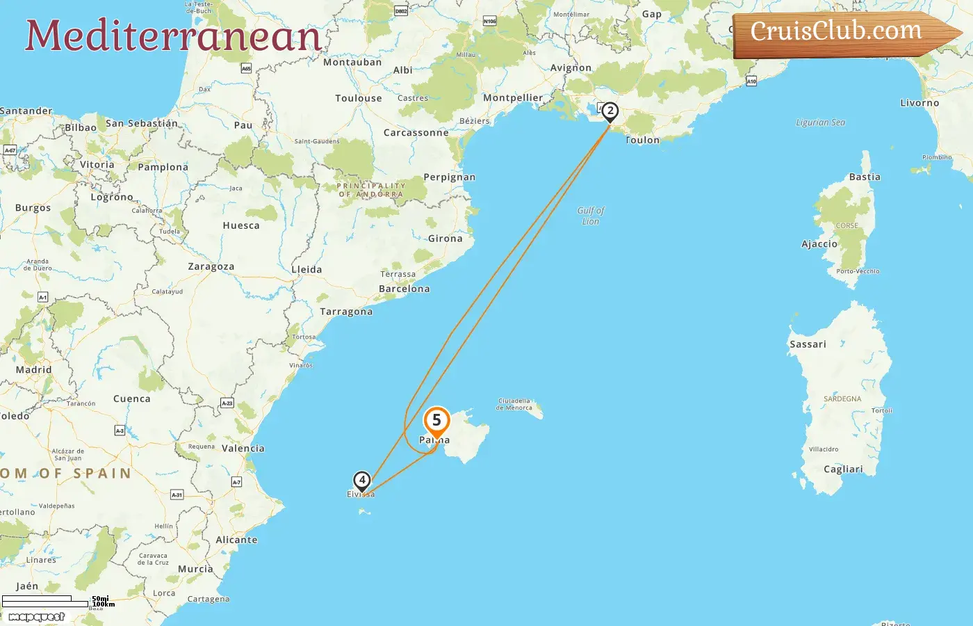 Cruise in the Mediterranean from Palma aboard Mein Schiff 6 ship with visits to Spain and France for 5 days