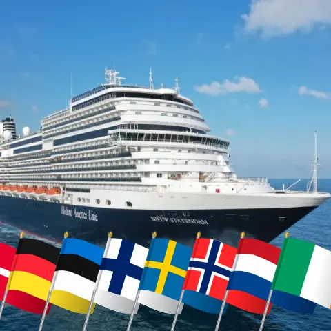Cruise in the British Isles from Rotterdam aboard Nieuw Statendam ship with visits to Denmark, Germany, Estonia, Finland, Sweden, Norway, Netherlands, and Ireland for 29 days