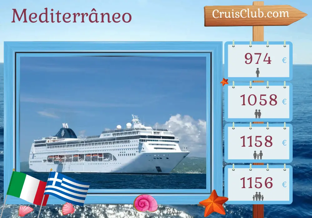 Cruzeiro no Mediterrâneo de Bari a bordo do navio MSC Lirica com visitas à Itália, Grécia e Turquia por 8 dias