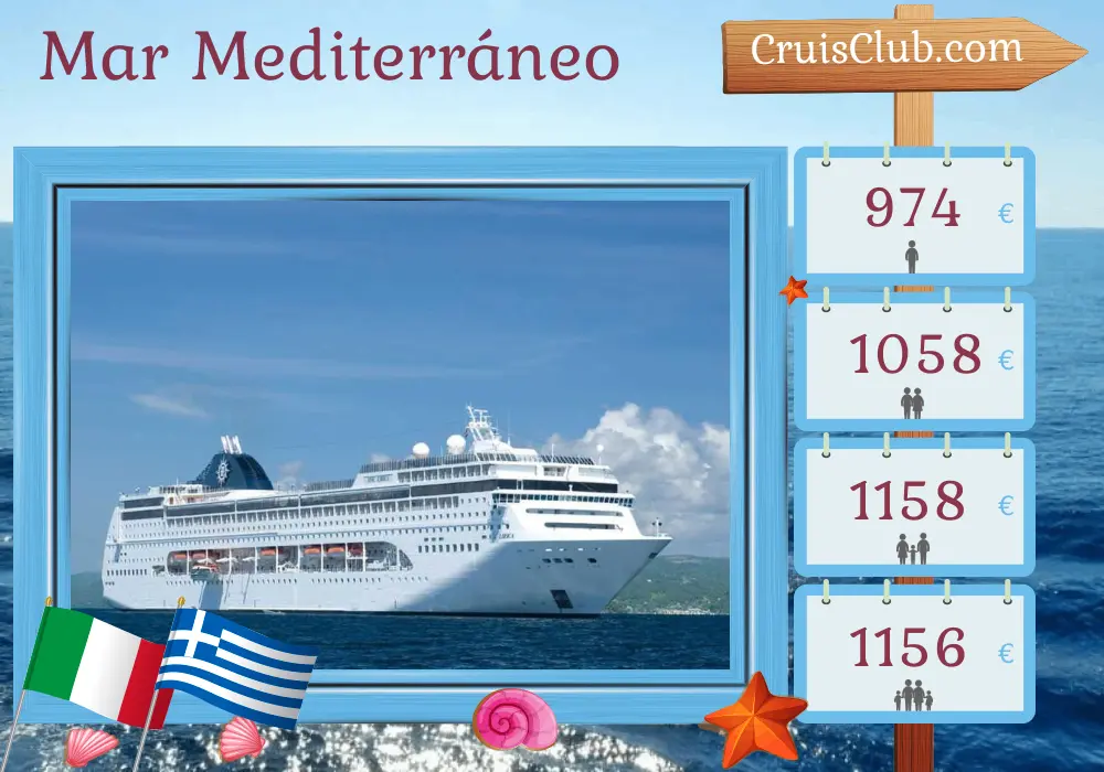 Crucero en el Mediterráneo desde Bari a bordo del barco MSC Lirica con visitas a Italia, Grecia y Turquía por 8 días