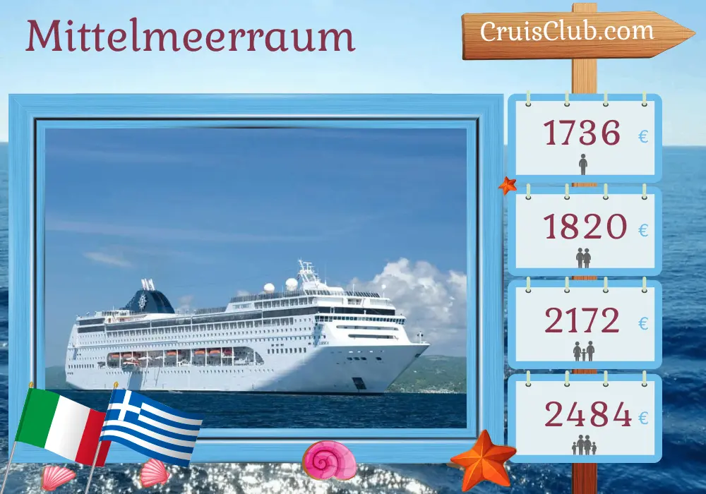 Mittelmeer-Kreuzfahrt von Bari nach Marghera an Bord des MSC Lirica-Schiffs mit Stopps in Italien und Griechenland für 8 Tage