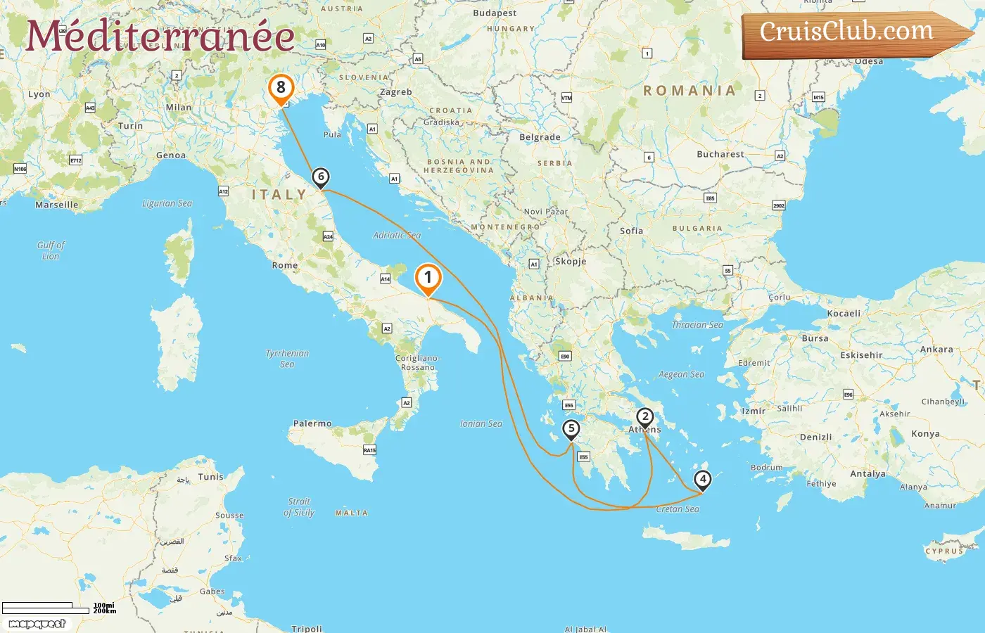 Croisière en Méditerranée de Bari à Marghera à bord du navire MSC Lirica avec des visites en Italie et en Grèce pendant 8 jours