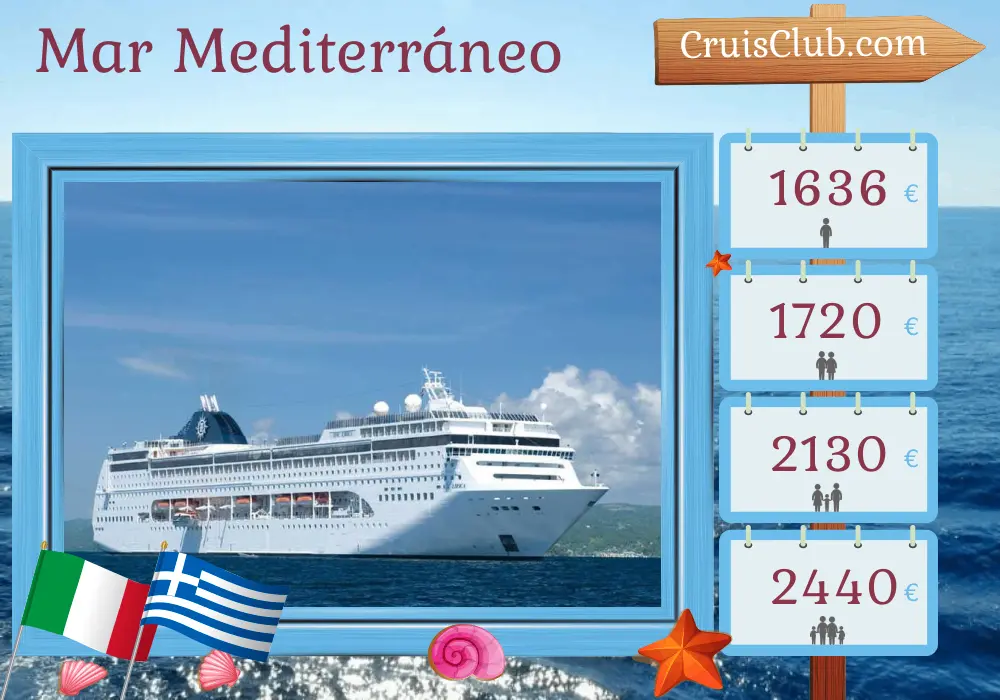 Crucero por el Mediterráneo de Bari a Marghera a bordo del barco MSC Lirica con visitas a Italia y Grecia por 8 días