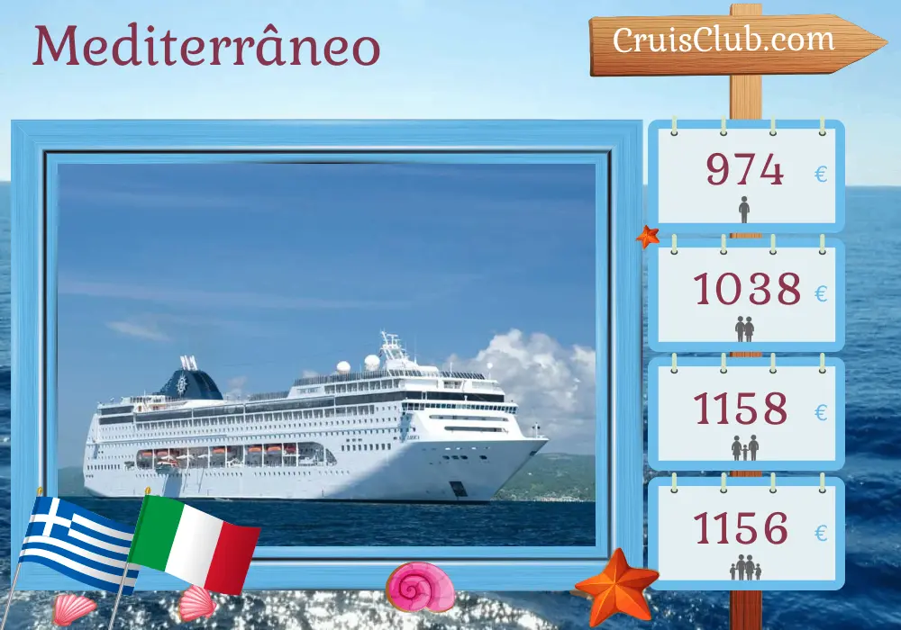 Cruzeiro no Mediterrâneo de Izmir a bordo do navio MSC Lirica com visitas à Turquia, Grécia e Itália por 8 dias