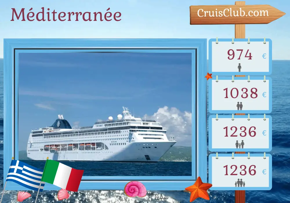 Croisière dans la Méditerranée au départ d`Izmir à bord du MSC Lirica avec des visites en Turquie, en Grèce et en Italie pendant 8 jours